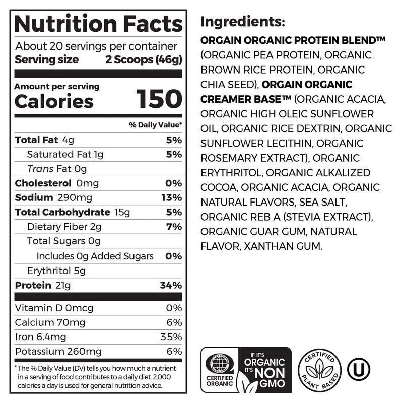 Orgain protein nutrition facts