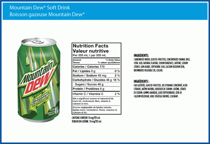 Bottle of mountain dew nutrition facts